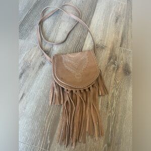 Brown leather Cleobella crossbody shoulder purse with fringe